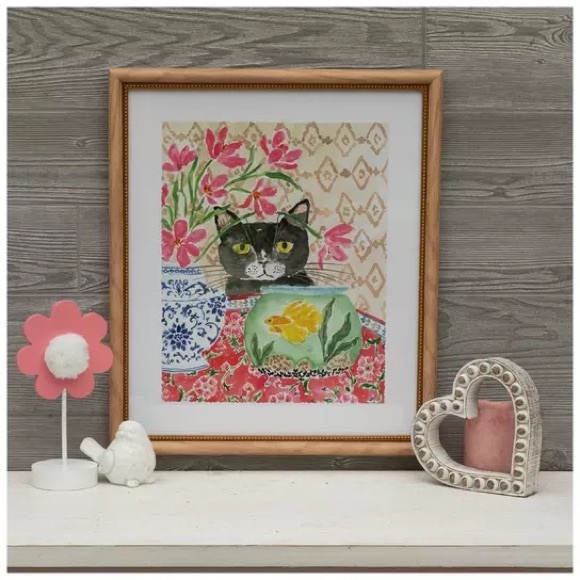 Sneaky Cat With Fish Framed Wall Decor - Picture 3 of 3